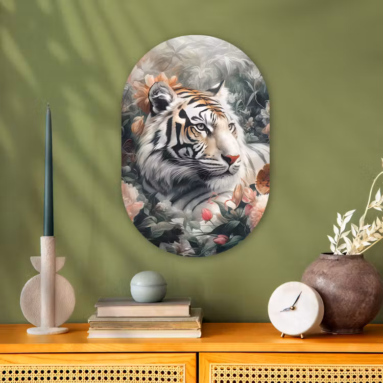 Tijger - Wilde dieren - Bloemen - Jungle Wandcirkel Ovaal Forex klein -sfeer2