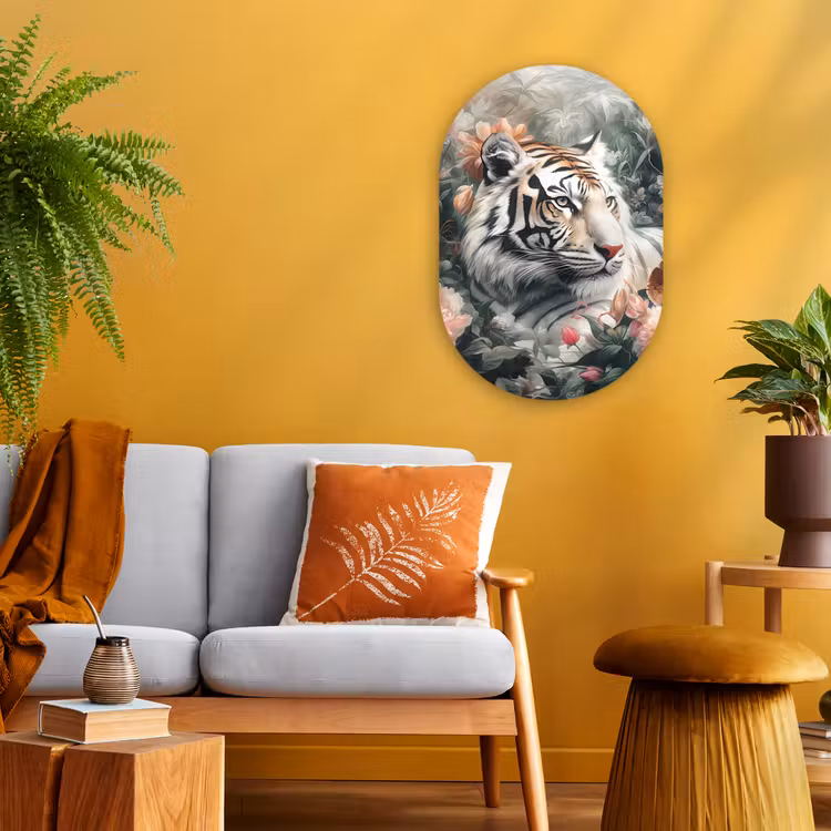 Tijger - Wilde dieren - Bloemen - Jungle Wandcirkel Ovaal Forex klein -sfeer4