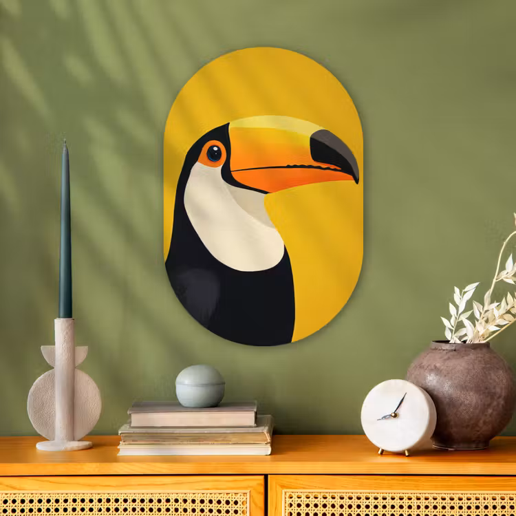 Toekan - Minimalistisch - Snavel - Oranje Wandcirkel Ovaal Forex klein -sfeer2