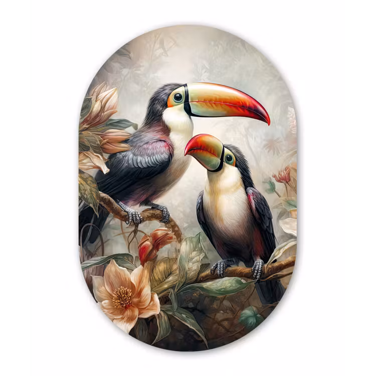 Toekan - Vogels - Bloemen - Jungle Wandcirkel Ovaal Forex klein -3d