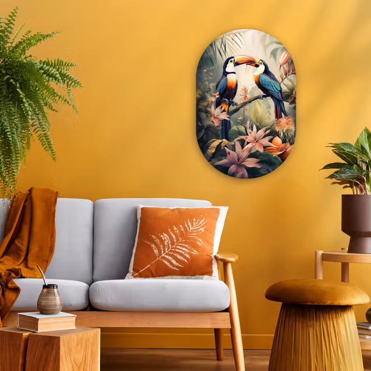 Toekan - Vogels - Bloemen - Natuur - Jungle Wandcirkel Ovaal Forex klein -sfeer4