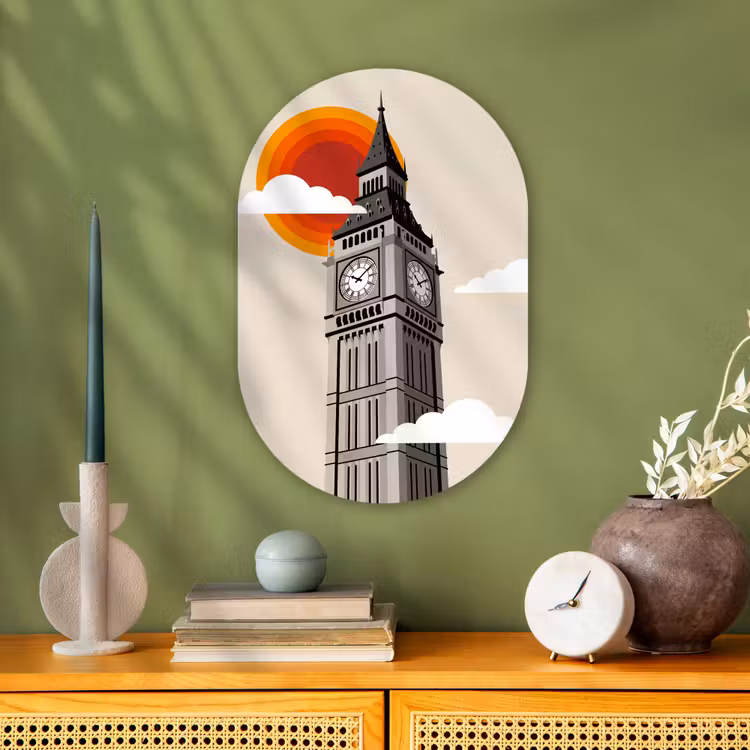 Toren - Klok - Londen - Architectuur - Retro Wandcirkel Ovaal Forex klein -sfeer2