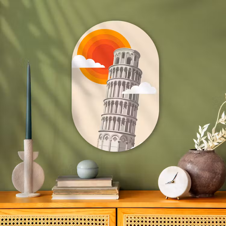 Toren - Pisa - Architectuur - Minimalistisch - Beige Wandcirkel Ovaal Forex klein -sfeer2
