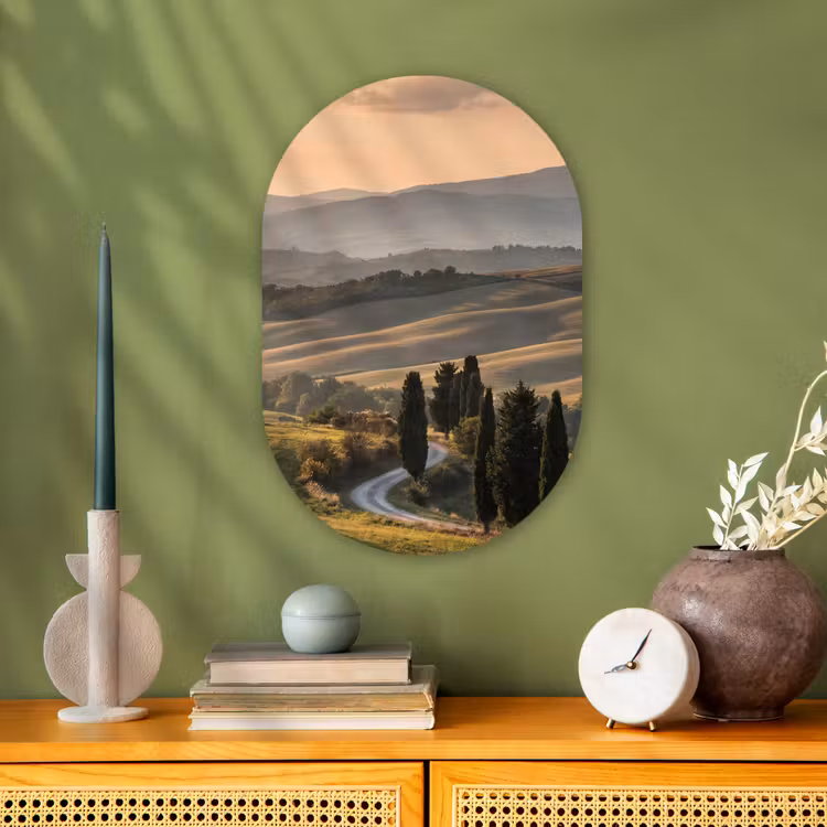 Toscaans - Landschap - Heuvels Wandcirkel Ovaal Forex klein -sfeer2