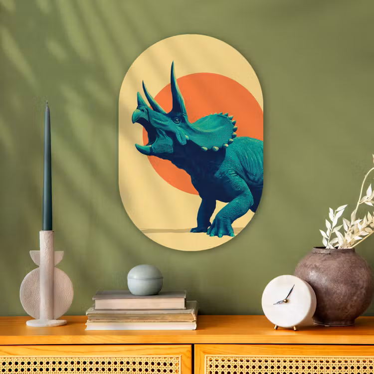 Triceratops - Cirkel - Oranje - Hoorns Wandcirkel Ovaal Forex klein -sfeer2