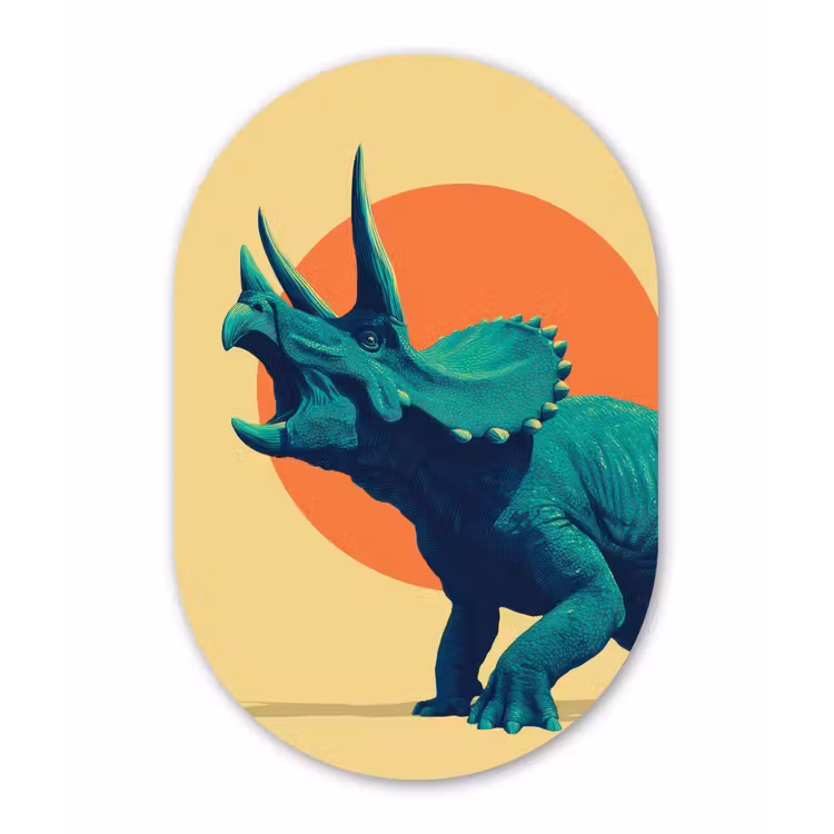 Triceratops - Cirkel - Oranje - Hoorns Wandcirkel Ovaal Forex klein -3d