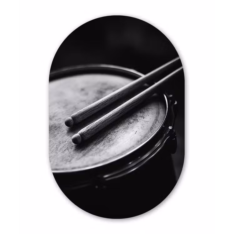Trommel - Close-up - Drumstokken - Zwart Wandcirkel Ovaal Forex klein -3d
