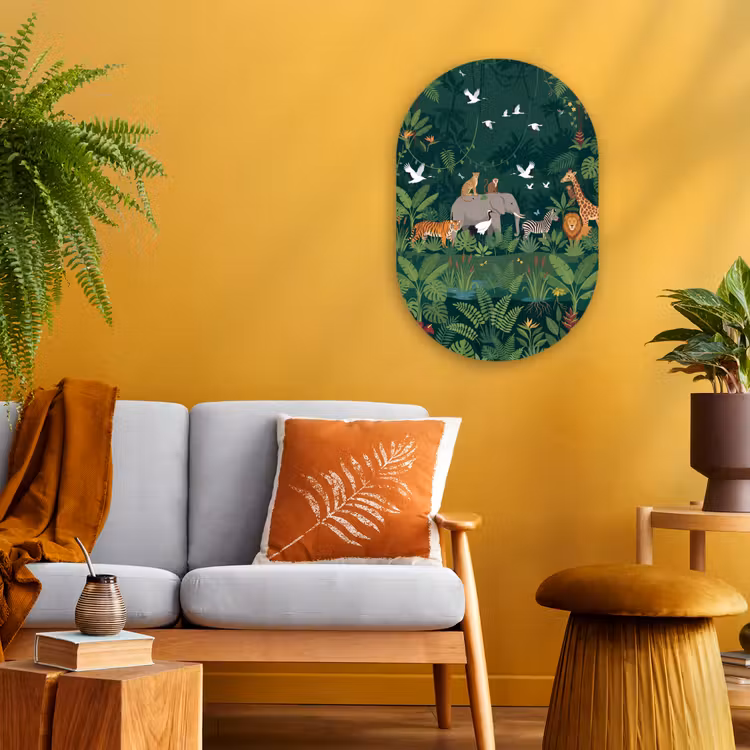 Tropisch - Jungle -  Groen Wandcirkel Ovaal Forex klein -sfeer4
