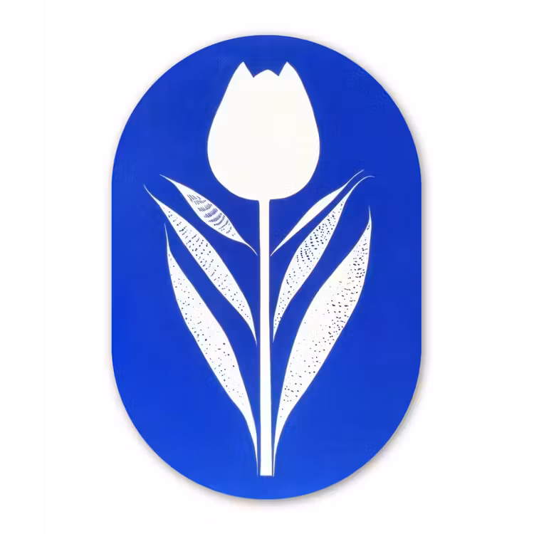 Tulp - Minimalistisch - Bladeren - Wit Wandcirkel Ovaal Forex klein -3d