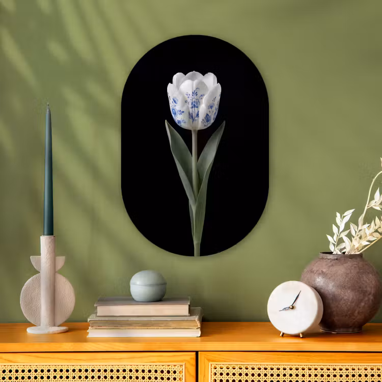 Tulp - Patroon - Blauw Wandcirkel Ovaal Forex klein -sfeer2