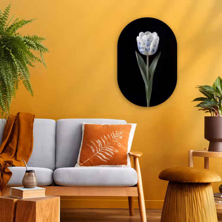 Tulp - Patroon - Blauw Wandcirkel Ovaal Forex klein -sfeer4
