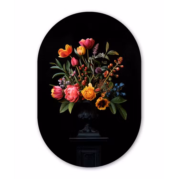 Tulpen - Bessen - Boeket - Vaas Wandcirkel Ovaal Forex klein -3d