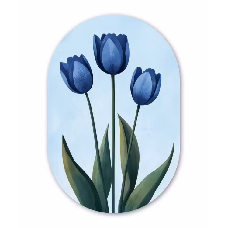 Tulpen - Blauw - Bladeren Wandcirkel Ovaal Forex klein -3d
