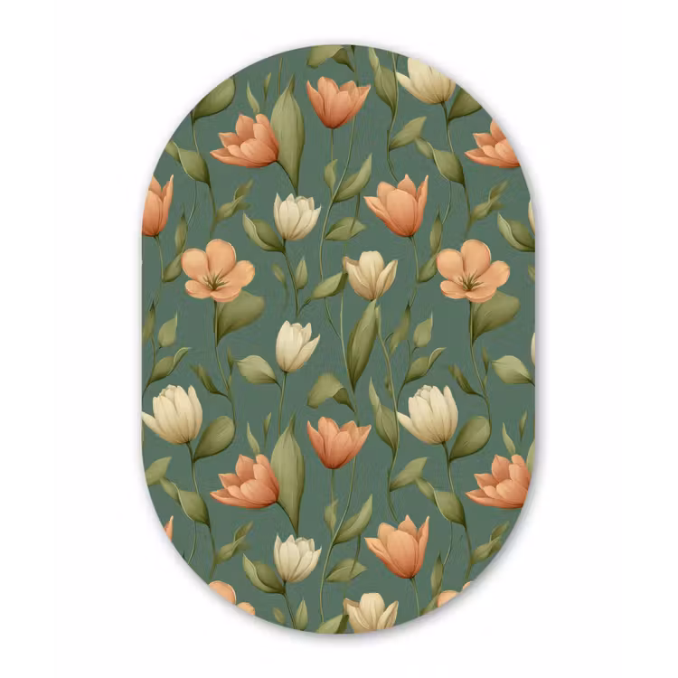 Tulpen - Botanisch - Groen Wandcirkel Ovaal Forex klein 630 -3d