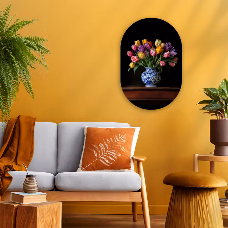 Tulpen - Kleuren - Hout - Vaas Wandcirkel Ovaal Forex klein -sfeer4
