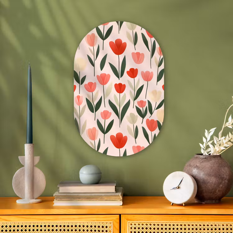 Tulpen - Modern - Roze Wandcirkel Ovaal Forex klein -sfeer2