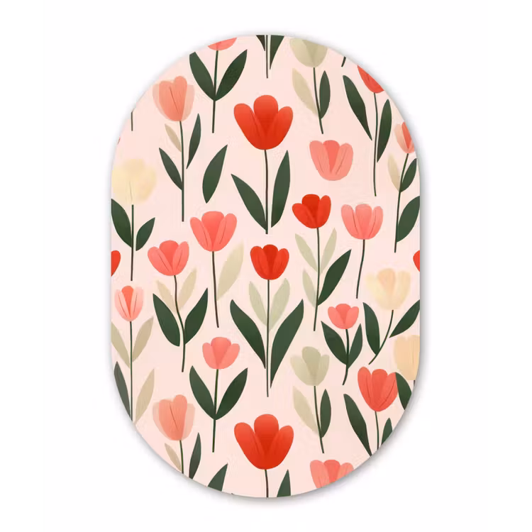 Tulpen - Modern - Roze Wandcirkel Ovaal Forex klein -3d
