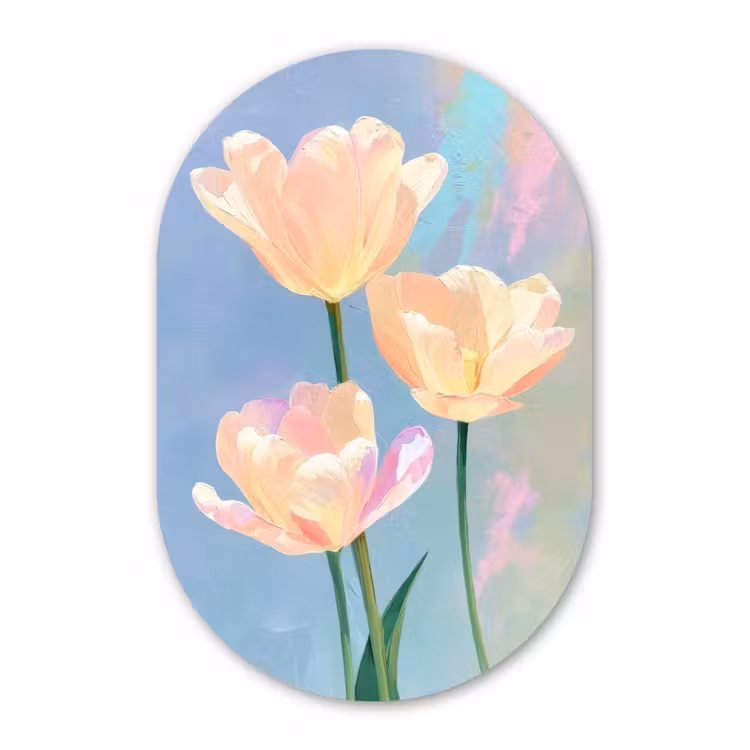 Tulpen - Roze accenten - Blauw Wandcirkel Ovaal Forex klein -3d