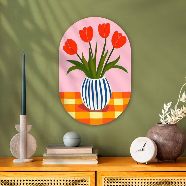 Tulpen - Roze - Vaas Wandcirkel Ovaal Forex klein -sfeer2