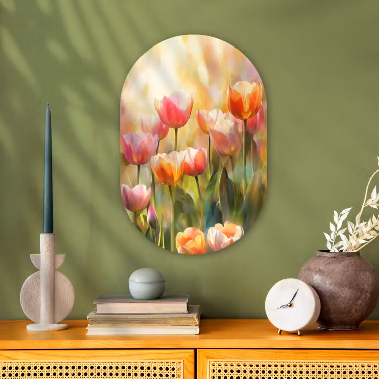 Tulpen - Sprookjesachtig - Kleurrijk Wandcirkel Ovaal Forex klein -sfeer2