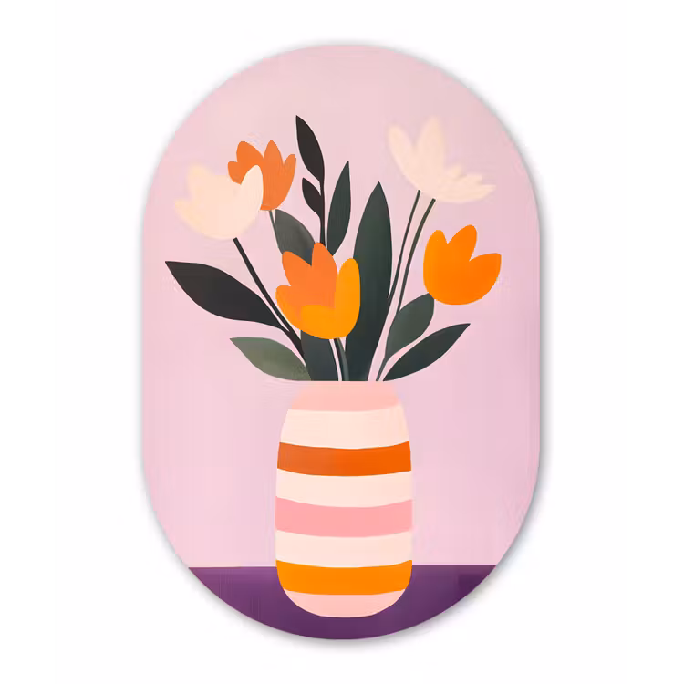 Tulpen - Vaas - Strepen - Paars Wandcirkel Ovaal Forex klein -3d