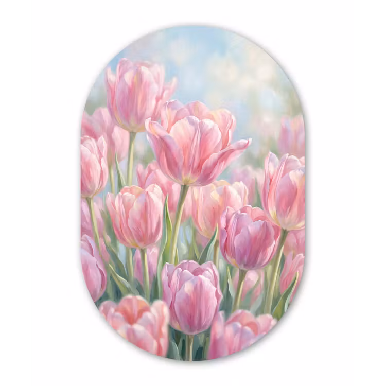 Tulpen - Veld - Lente - Roze Wandcirkel Ovaal Forex klein -3d