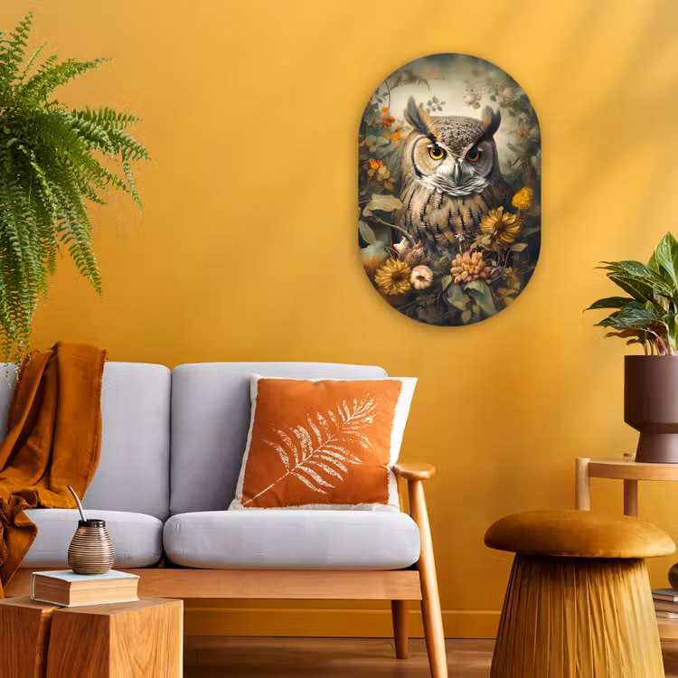Uil - Vogels - Bloemen - Natuur Wandcirkel Ovaal Forex klein -sfeer4