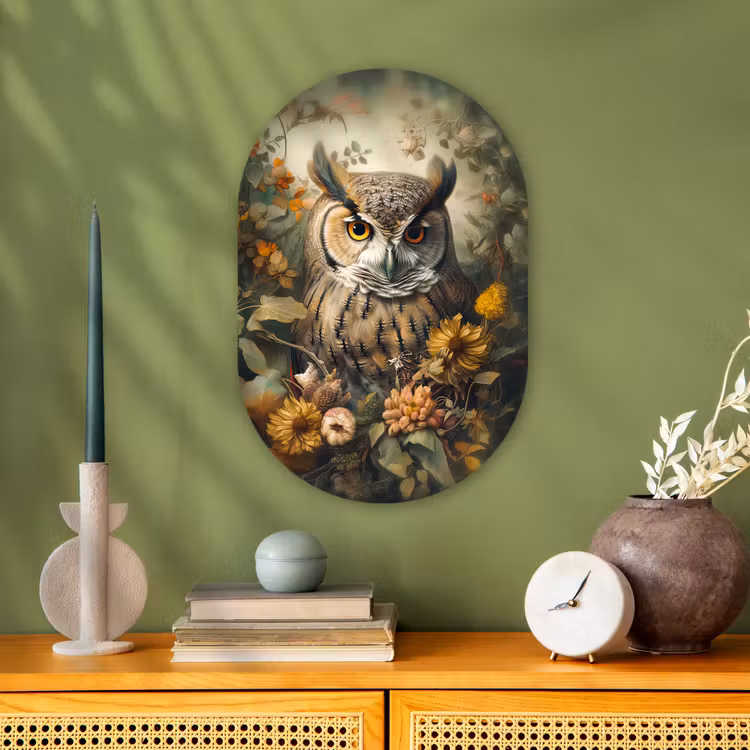 Uil - Vogels - Bloemen - Natuur Wandcirkel Ovaal Forex klein -sfeer2