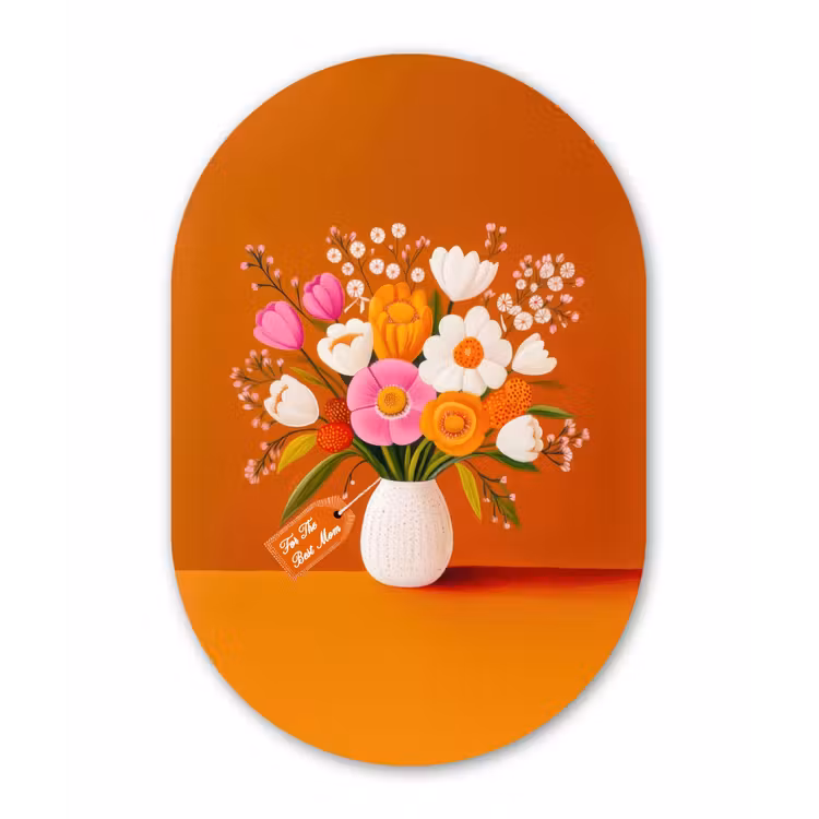 Vaas - Bloemen - Oranje Wandcirkel Ovaal Forex klein -3d