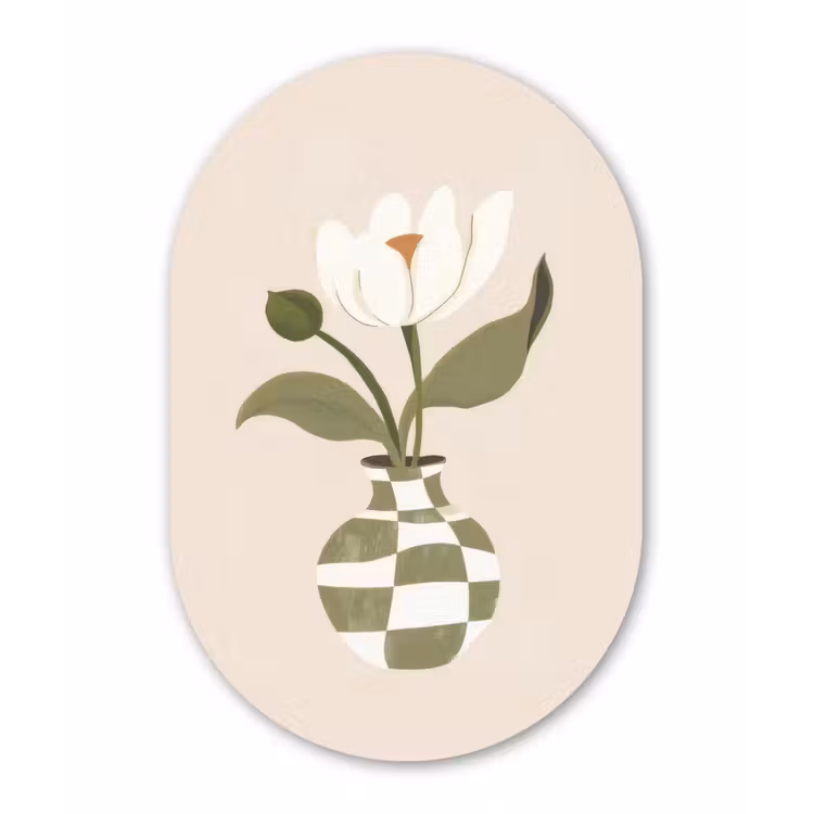 Vaas - Geruit - Bloem - Groen Wandcirkel Ovaal Forex klein -3d