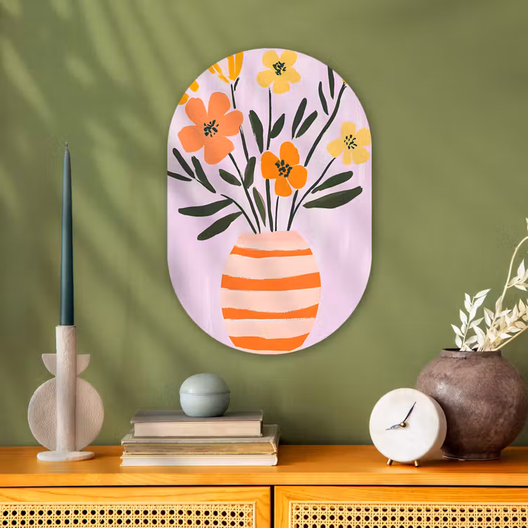 Vaas - Gestreept - Bloemen - Oranje Wandcirkel Ovaal Forex klein -sfeer2