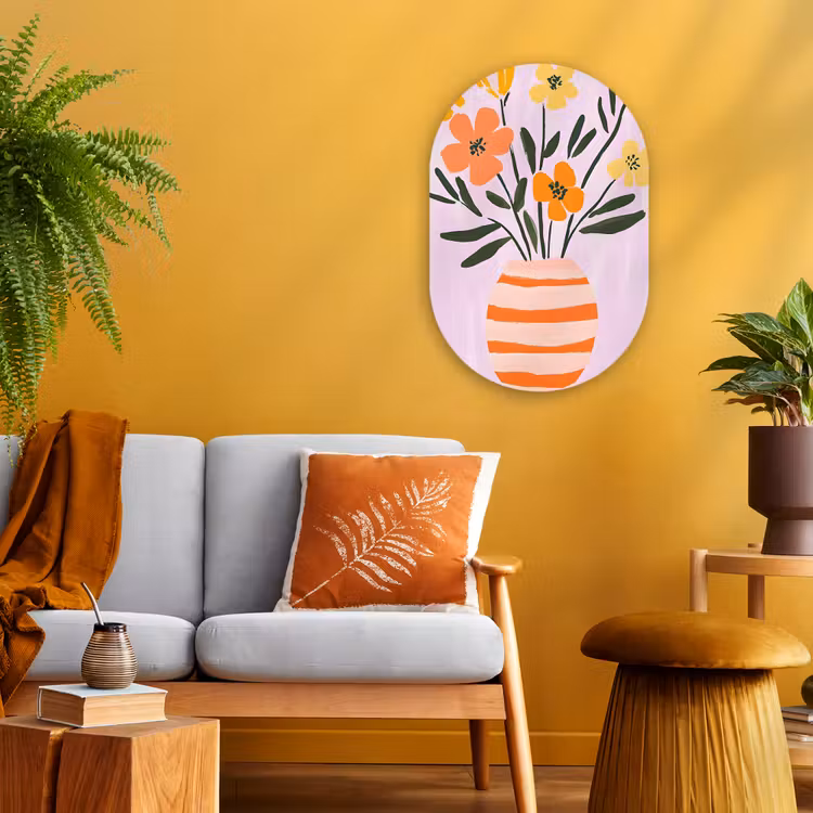 Vaas - Gestreept - Bloemen - Oranje Wandcirkel Ovaal Forex klein -sfeer4