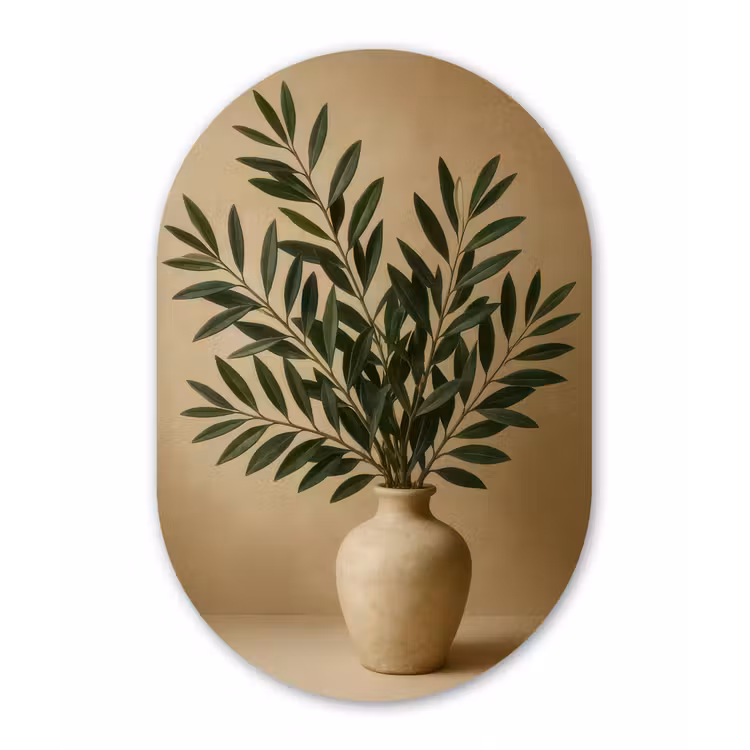 Vaas - Olijftakken - Bladeren - Beige Wandcirkel Ovaal Forex klein -3d