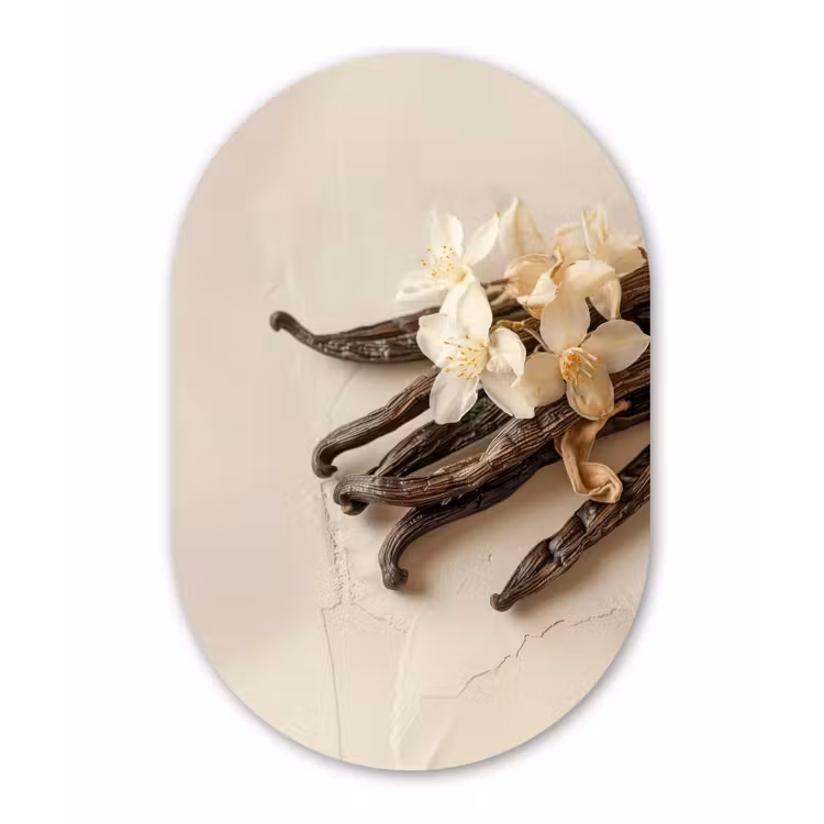Vanille - Bloemen - Beige Wandcirkel Ovaal Forex klein -3d