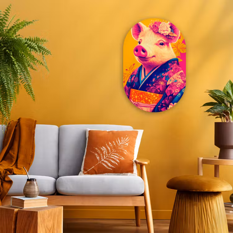 Varken - Bloemkroon - Kimono - Abstract Wandcirkel Ovaal Forex klein -sfeer4