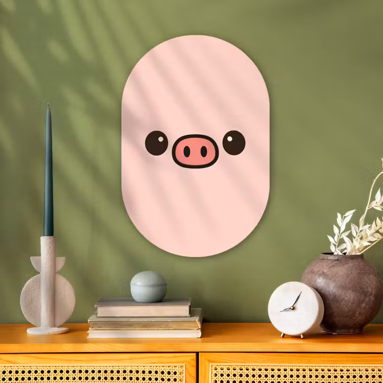 Varken - Roze - Minimalistisch Wandcirkel Ovaal Forex klein -sfeer2