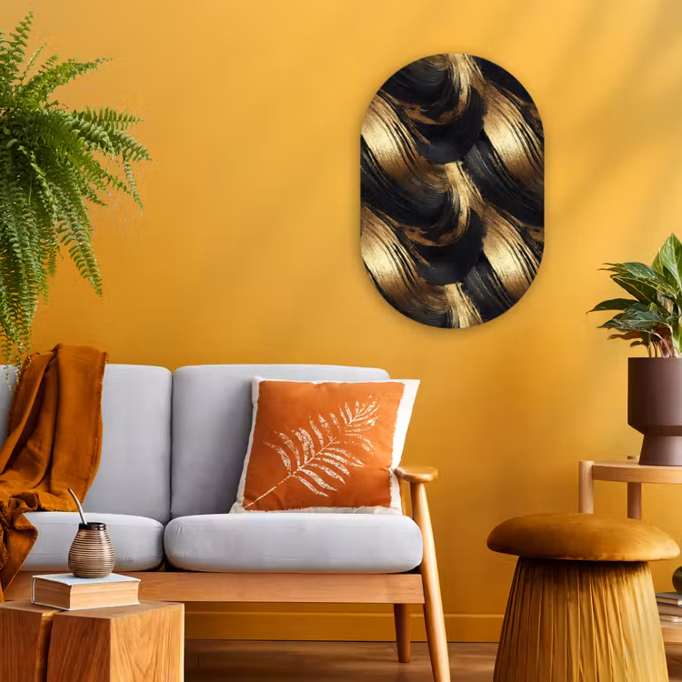 Verfstreken - Abstract - Goud - Zwart Wandcirkel Ovaal Forex klein 630 -sfeer4