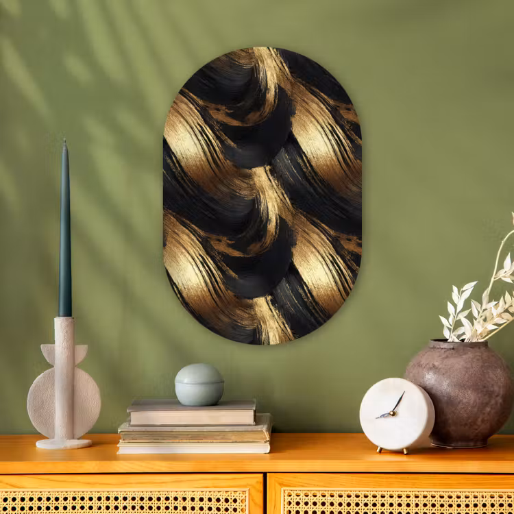 Verfstreken - Abstract - Goud - Zwart Wandcirkel Ovaal Forex klein 630 -sfeer2