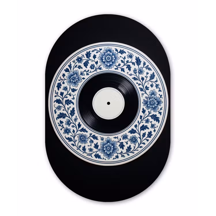 Vinyl - LP - Delfts Blauw - Muziek Wandcirkel Ovaal Forex klein -3d