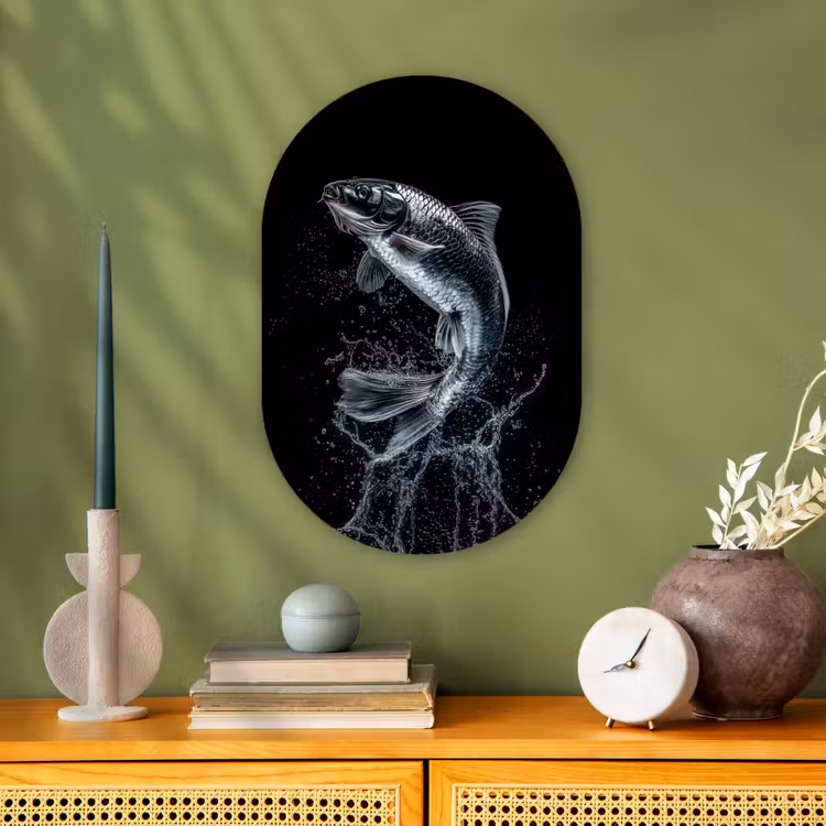 Vis - Koi - Zwart - Water Wandcirkel Ovaal Forex klein -sfeer2