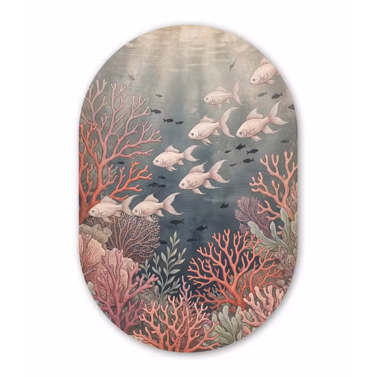 Vis - Koraal - Onderwater - Illustratie - Vintage Wandcirkel Ovaal Forex klein -3d