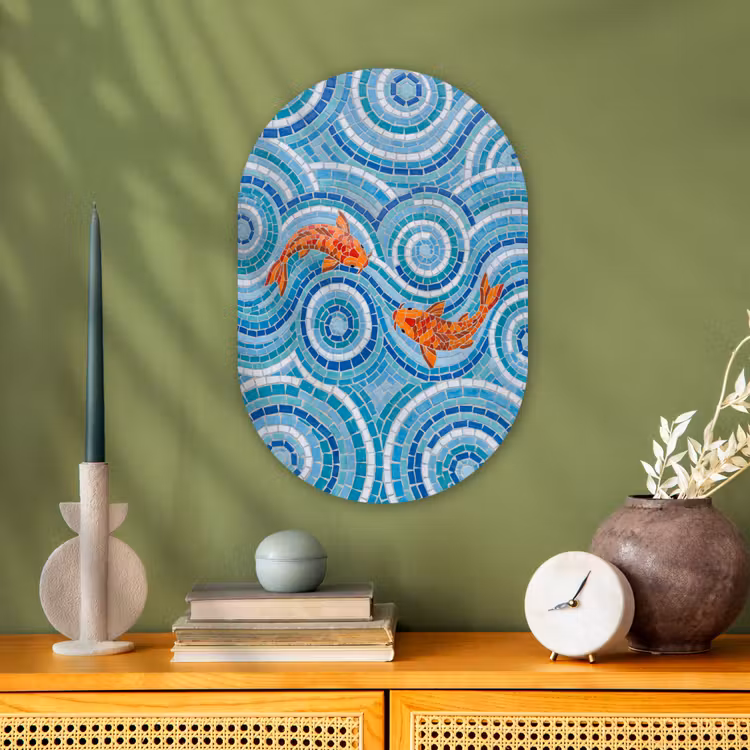 Vis - Mozaïek - Water - Decoratief - Blauw Wandcirkel Ovaal Forex klein -sfeer2