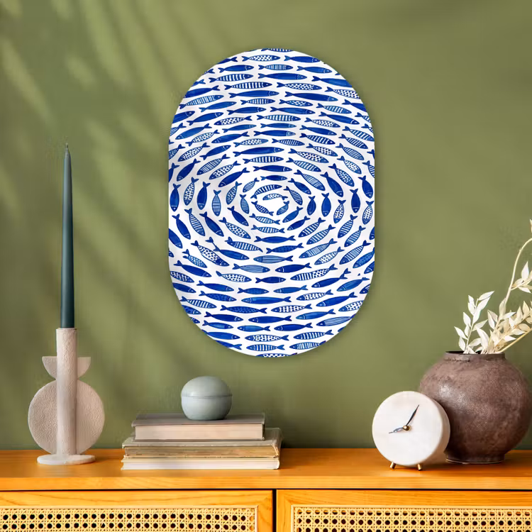 Vis - Patroon - Onderwater - Abstract - Blauw Wandcirkel Ovaal Forex klein -sfeer2