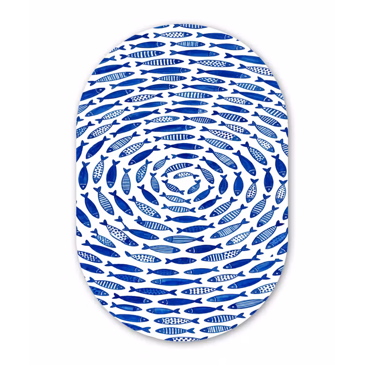 Vis - Patroon - Onderwater - Abstract - Blauw Wandcirkel Ovaal Forex klein -3d