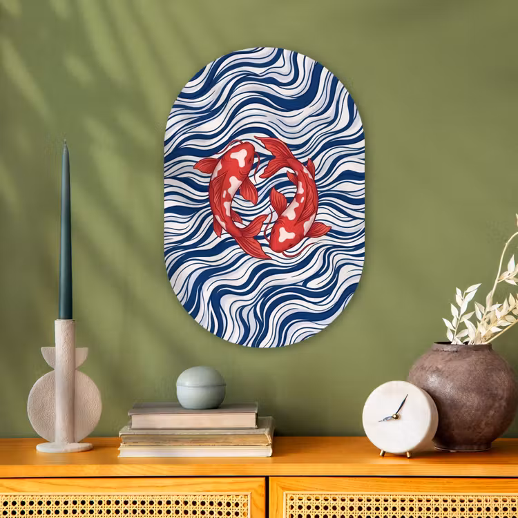 Vis - Water - Natuur - Illustratie - Rood Wandcirkel Ovaal Forex klein -sfeer2