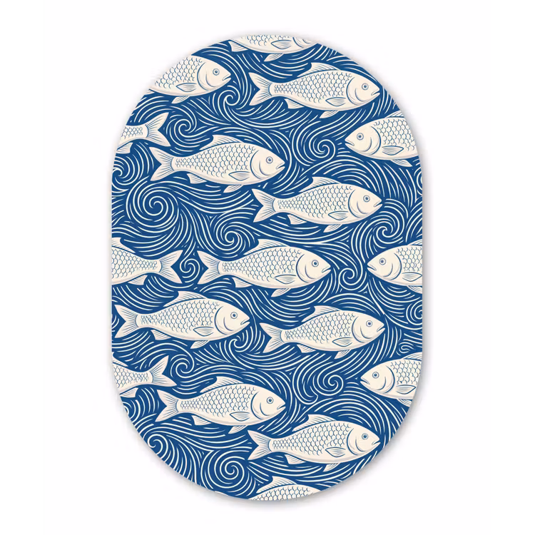 Vis - Water - Patroon - Grafisch - Blauw Wandcirkel Ovaal Forex klein -3d