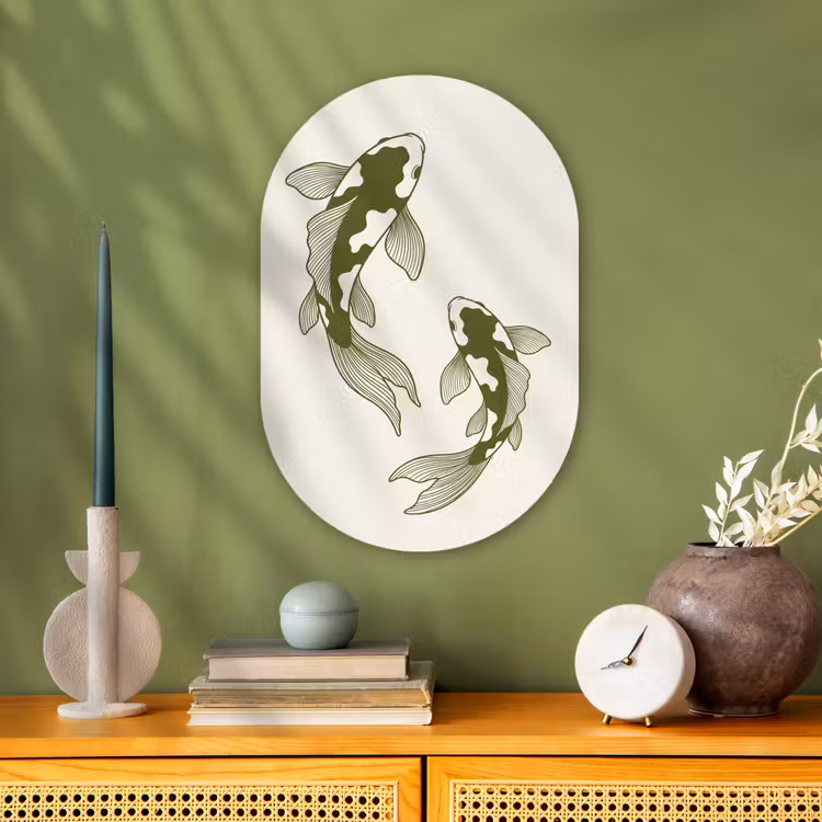 Vis - Zwemmend - Groen - Abstract - Dieren Wandcirkel Ovaal Forex klein -sfeer2