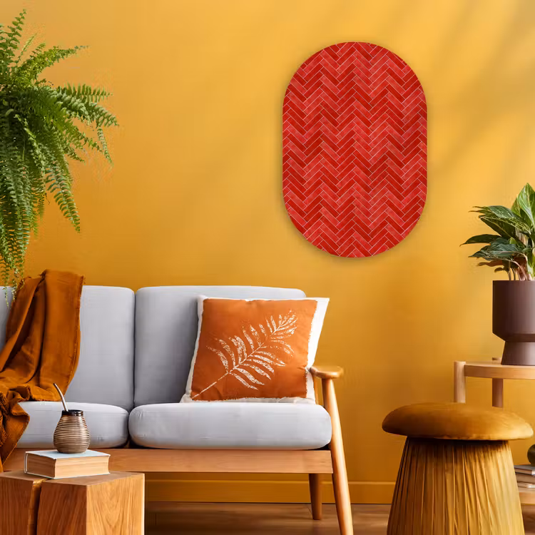 Visgraat - Tegel - Rood Wandcirkel Ovaal Forex klein 630 -sfeer4