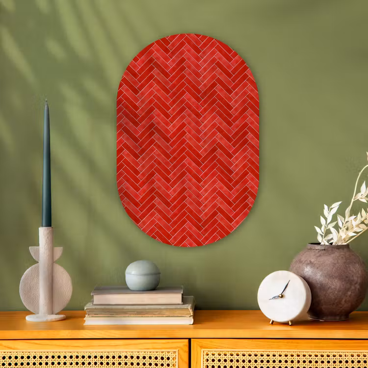 Visgraat - Tegel - Rood Wandcirkel Ovaal Forex klein 630 -sfeer2