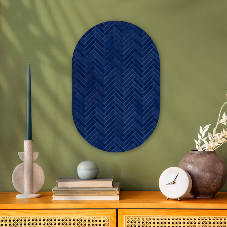 Visgraat - Wandtegel - Donkerblauw - Navy Blue Wandcirkel Ovaal Forex klein 630 -sfeer2